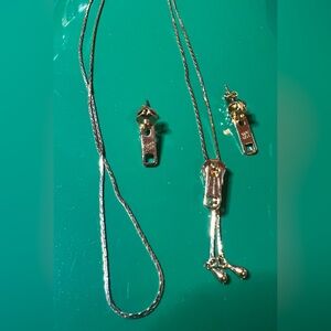 Gold Zipper Pull Bolo Style Necklace and Pierced Earrings Set
1B